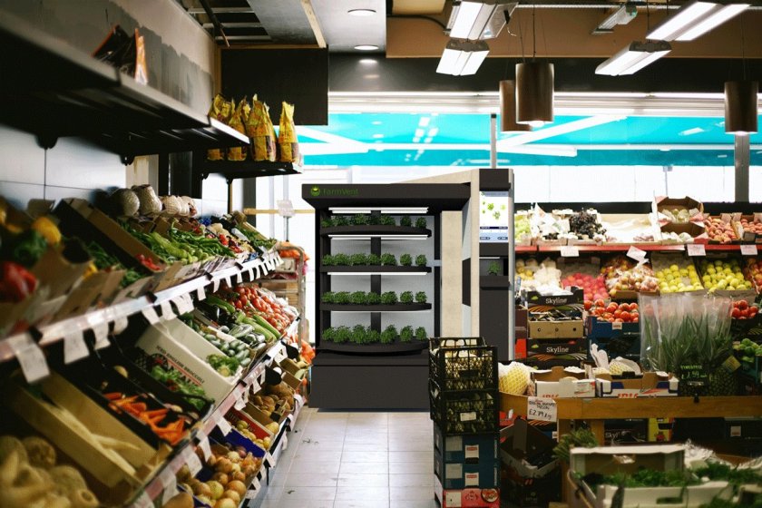 Artist impression: The FarmVent, as it is to be placed in stores in the fresh department. The vending machine holds some 500 plants that can be harvested on the spot. Photo credits: Team FarmVent Artist impression: The FarmVent, as it is to be placed in stores in the fresh department. The vending machine holds some 500 plants that can be harvested on the spot. Photo credits: Team FarmVent